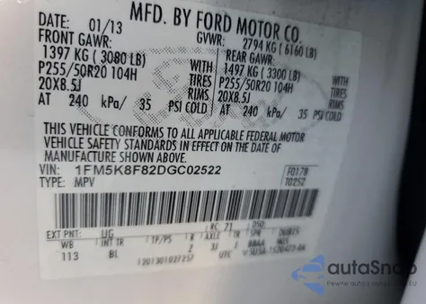 2013 Ford Explorer Limited z USA, uszkodzony, nr VIN 1FM5K8F82DGC02522